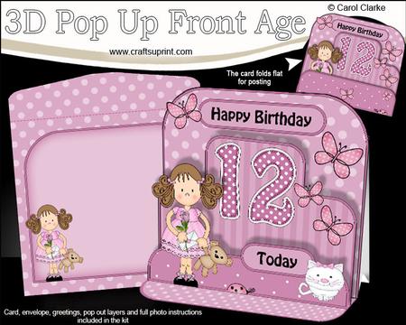 3D Zoe 12th Birthday Girlz Pop Up Age Card Kit