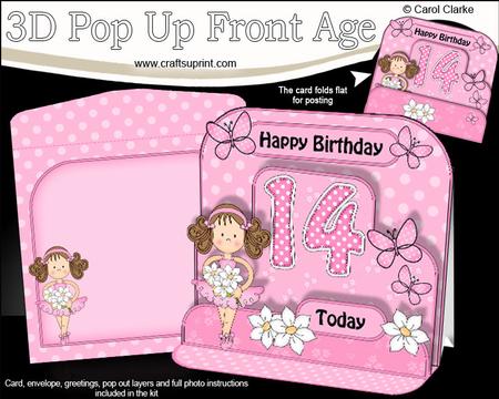 3D Betzi Ballerina 14th Birthday Girlz Pop Up Age Card Kit