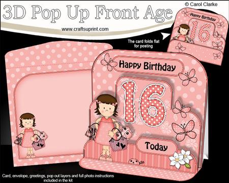 3D Suzi 16th Birthday Girlz Pop Up Age Card Kit