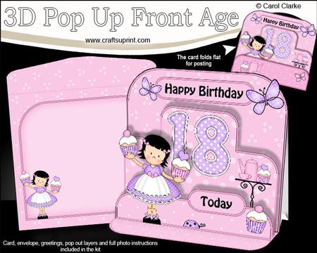 3D Suzi's Cakes 18th Birthday Girlz Pop Up Age Card Kit