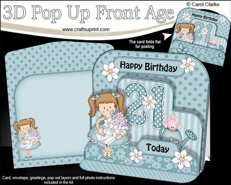 3D Liz's Flowers 21st Birthday Girlz Pop Up Age Card Kit