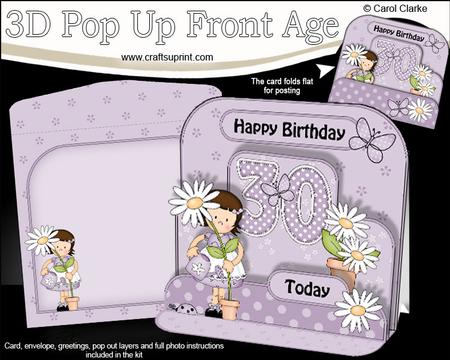 3D Suzi's Flower 30th Birthday Girlz Pop Up Age Card Kit