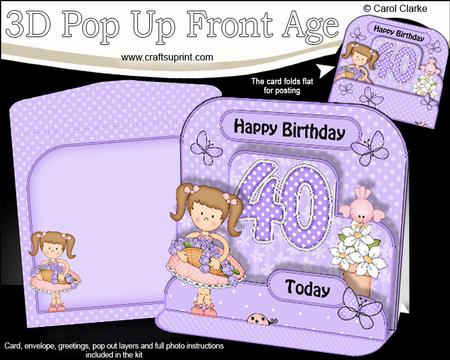 3D Liz's Basket 40th Birthday Girlz Pop Up Age Card Kit