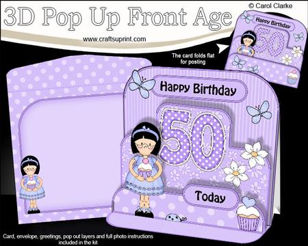 3D Roz's Cupcake 50th Birthday Girlz Pop Up Age Card Kit