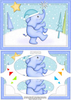 A5 Xmas Elephant Scallop Corners and Pyramage