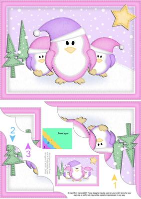 A5 Xmas Penguins Felties Scallop Corner Side Stacker