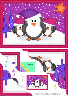 A5 Xmas Penguins Felties Scallop Corner Side Stacker