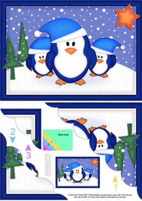 A5 Xmas Penguins Felties Scallop Corner Side Stacker
