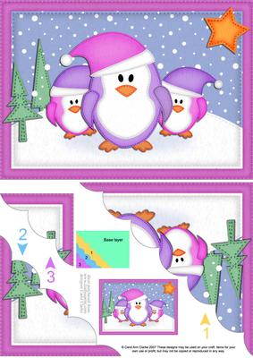 A5 Xmas Penguins Felties Scallop Corner Side Stacker
