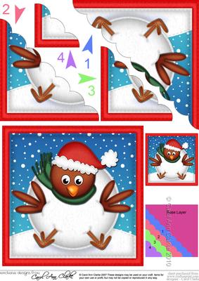 Xmas Oops Robin Snowball Scallop Corner Topper