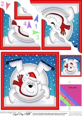 Xmas Oops Ben Polar Bear Snowball Scallop Corner Topper