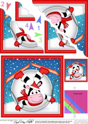Xmas Oops Milly Moo Cow Snowball Scallop Corner Topper