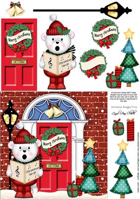 Singing Teddy Ed Christmas Door Quick Card & 3D Decoupage