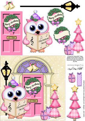 Singing Hoot Owl Christmas Door Quick Card & 3D Decoupage