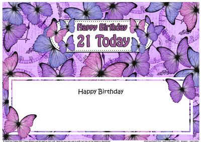 Birthday 21 Today Butterflies Matching Large Dl Insert
