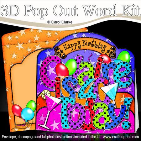 3D 40th Birthday Claire Cocktails & Balloons Pop Out Word