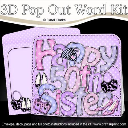 3D 50th Birthday Sister Shoes & Bags Pop Out Word Card