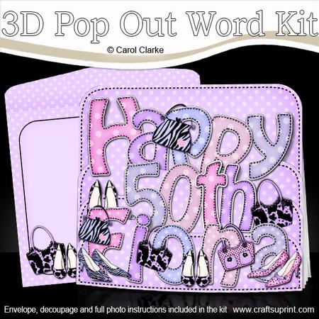 3D 50th Birthday Fiona Shoes & Bags Pop Out Word Card