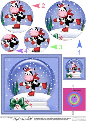 Xmas Skating Milly Moo Cow Snowglobe Circle Pyramage Topper