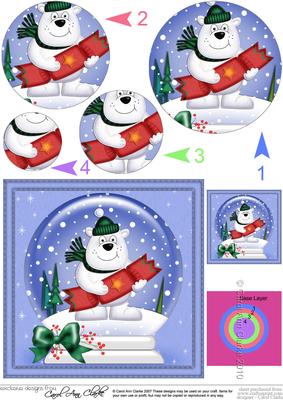 Xmas Polar Bear's Cracker Snowglobe Circle Pyramage Topper