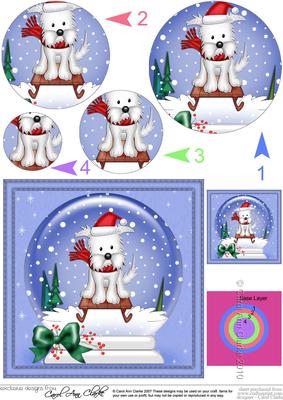 Xmas Sledging Westie Dog Snowglobe Circle Pyramage Topper
