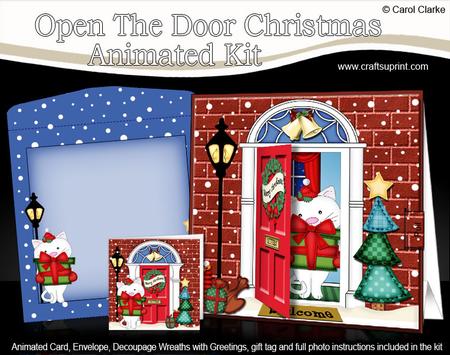 3D Xmas Cat's Present Animated Moveable Open Door