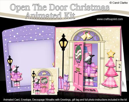3D Xmas Scottie Dog's Present Animated Moveable Open Door