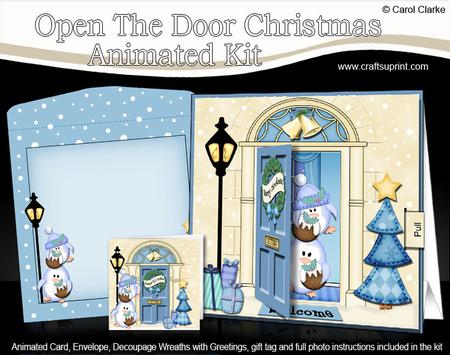 3D Xmas Penguin's Pudding Animated Moveable Open Door Card