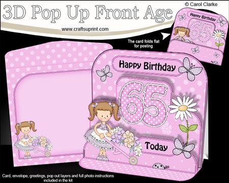 3D Liz's Wheelbarrow 65th Birthday Girlz Pop Up Age Card Kit