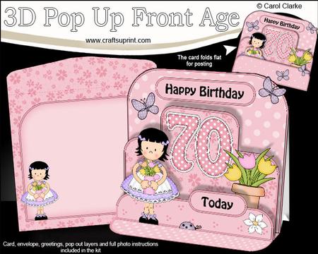 3D Suzi's Tulips 70th Birthday Girlz Pop Up Age Card Kit