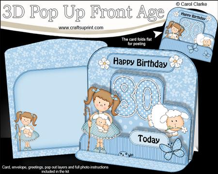 3D Liz's Lambs 80th Birthday Girlz Pop Up Age Card Kit