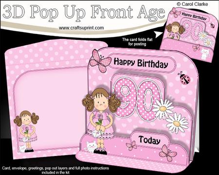 3D Zoe's Rose 90th Birthday Girlz Pop Up Age Card Kit