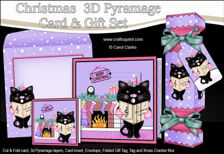 3D Black Cat Fireplace Xmas Pyramage Gift Set & Cracker