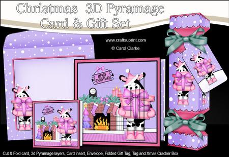 3D Milly Moo Cow Fireplace Xmas Pyramage Gift Set & Cracker