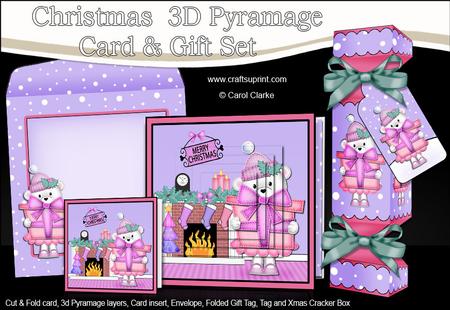 3D Teddy Tess Fireplace Xmas Pyramage Gift Set & Cracker