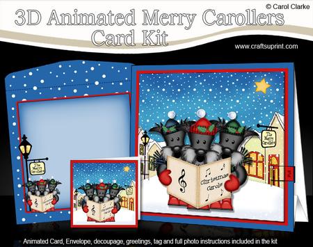 3D Xmas Singing Scottie Dogs Animated Merry Carollers Card K
