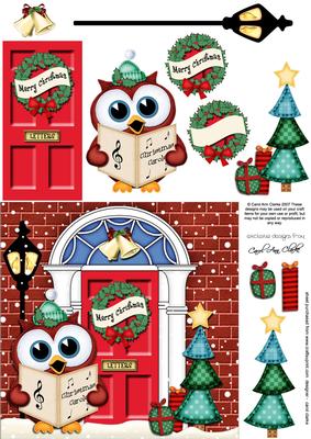 Singing Owl Christmas Door Quick Card & 3D Decoupage