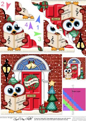 Singing Owl Christmas Door Scallop Corner Stacker Topper