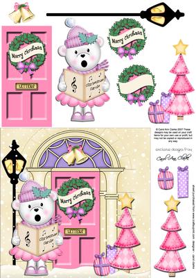 Singing Teddy Tess Christmas Door Quick Card & 3D Decoupage