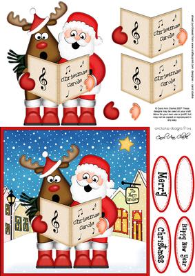Singing Santa & Rudolph Merry Carollers 3D Decoupage