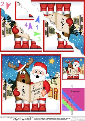 Singing Santa & Rudolph Merry Carollers Scallop Corner