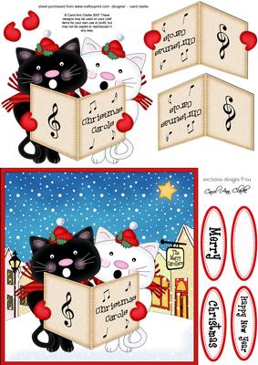 Singing Cats Merry Carollers 3D Decoupage