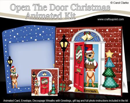 3D Xmas Meerkat's Pudding Animated Moveable Open Door Card