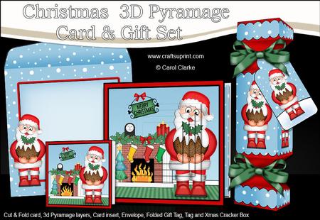 3D Santa's Pud Fireplace Xmas Pyramage Gift Set & Cracker