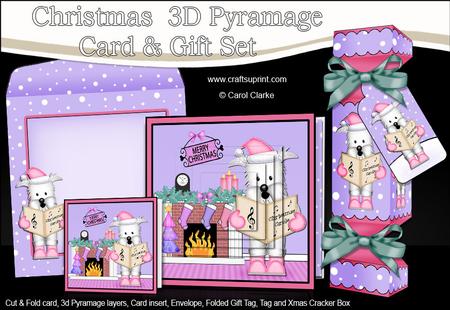 3D Singing Westie Fireplace Xmas Pyramage Gift Set & Cracker