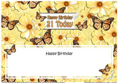 Birthday 21 Today Floral Butterflies Large Dl Insert