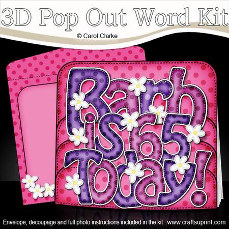 3D 65th Birthday Barb Flowers & Dots Pop Out Word Card