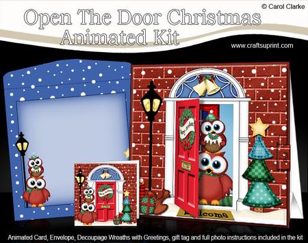 3D Xmas Owl's Pudding Animated Moveable Open Door Card Kit