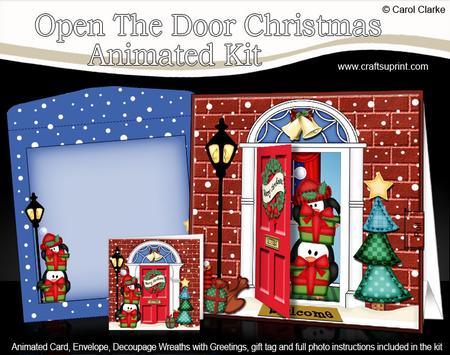 3D Xmas Penguin's Present Animated Moveable Open Door Card