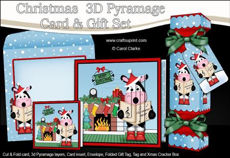 3D Singing Cow Fireplace Xmas Pyramage Gift Set & Cracker